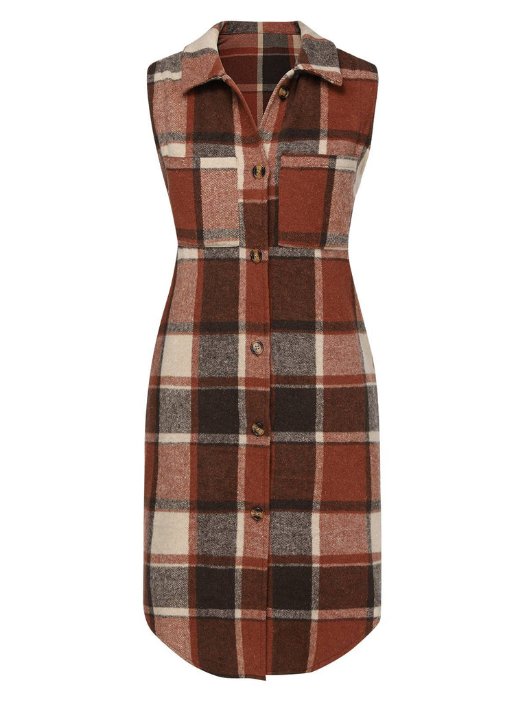 1950s Shirt Collar Flannelette Plaid Vest Coat - vintage fashion, retro style