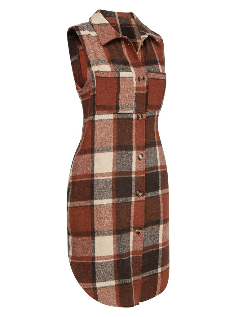 1950s Shirt Collar Flannelette Plaid Vest Coat, vintage coat, retro outerwear - perfect for women who love vintage and retro fashion