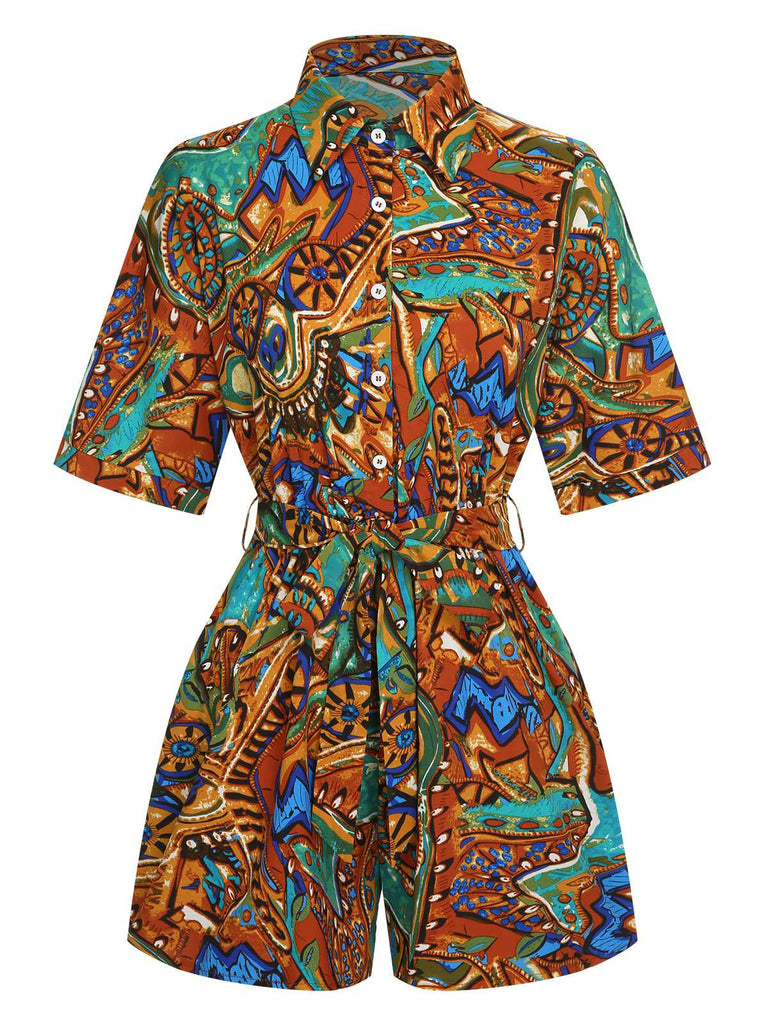 1950s Shirt Neck Print Belted Romper: a 1950s classic that whispers rather than shouts