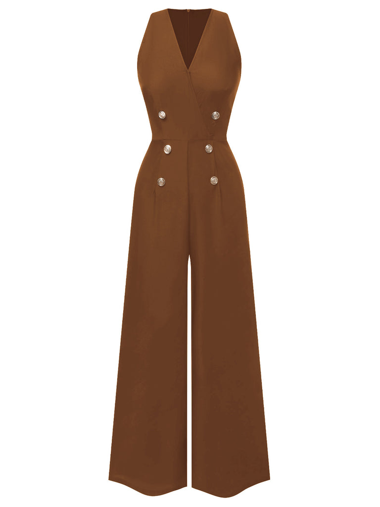 1950s Sleeveless Buttoned Solid Jumpsuit — 1950s style that transcends decades
