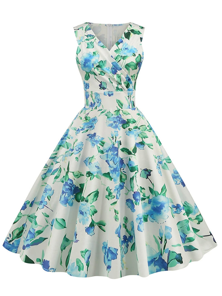1950s Floral V Neck Vintage Dress 5