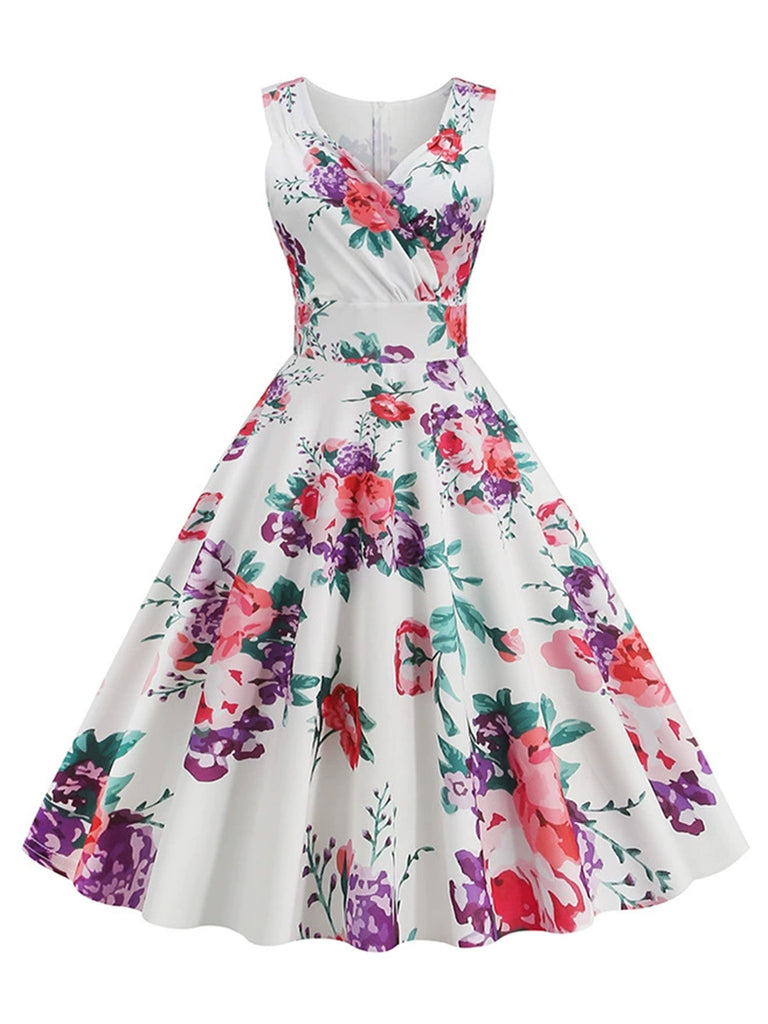 1950s Floral V Neck Vintage Dress 3