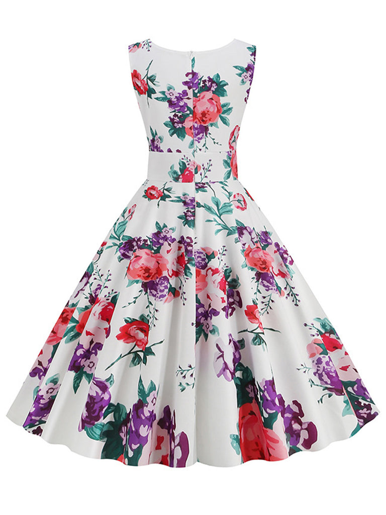 1950s Floral V Neck Vintage Dress 4
