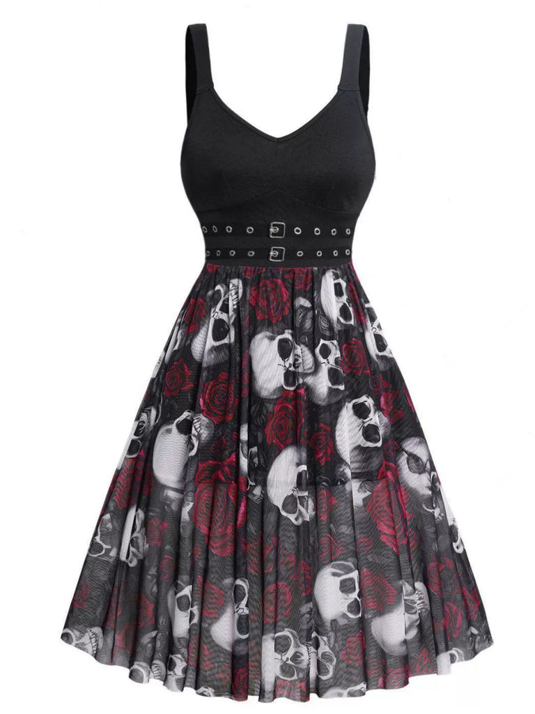 1950s Slip Halloween Skull Rose Dress - vintage dress, retro fashion, rockabilly