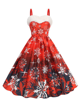 1950s Snowflake Fur Collar Christmas Dress, vintage dress, retro fashion, rockabilly, pin-up fashion - perfect for women who love vintage and retro fashion