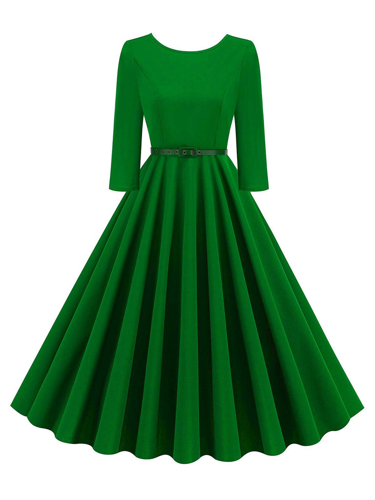 1950s Solid Belted Swing Dress — a 1950s silhouette that turns sidewalks into runways