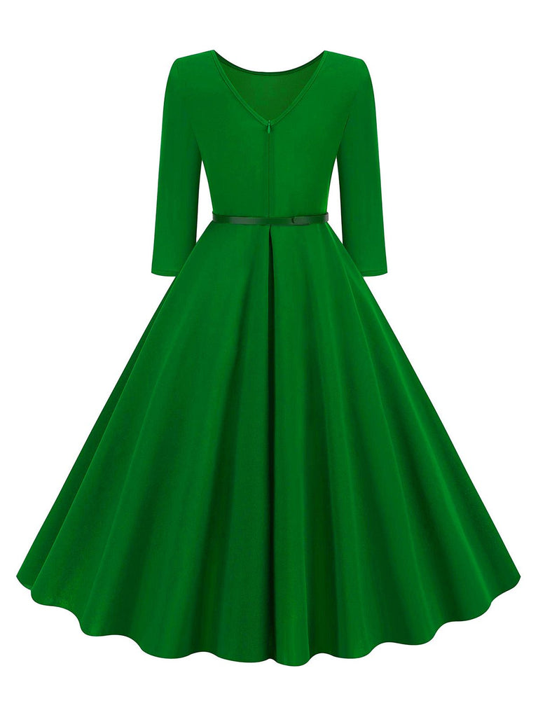 1950s Solid Belted Swing Dress: where 1950s romance meets her modern spirit