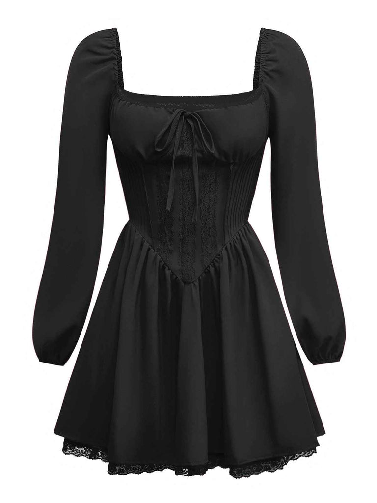 1950s Solid Bow Tie Lace Gothic Dress - vintage dress, retro fashion, rockabilly