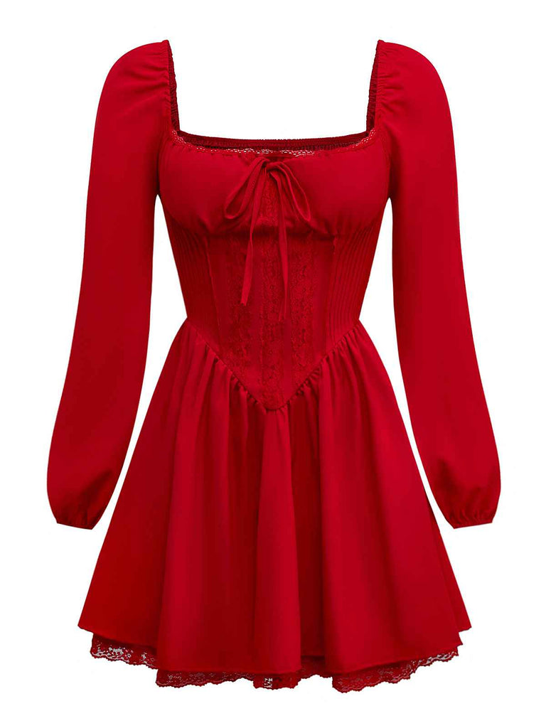 1950s Solid Bow Tie Lace Gothic Dress - vintage dress, retro fashion, rockabilly