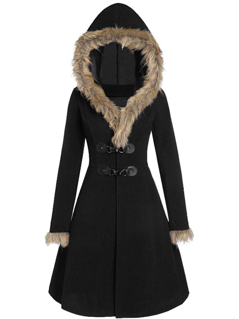 1950s Solid Buckle Fur Trimmed Coat: timeless style reimagined