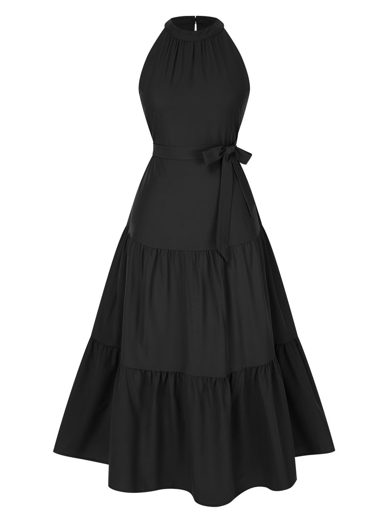 She slips into this 1950s Solid Crew Halter Tiered Dress and suddenly it's a 1950s daydream