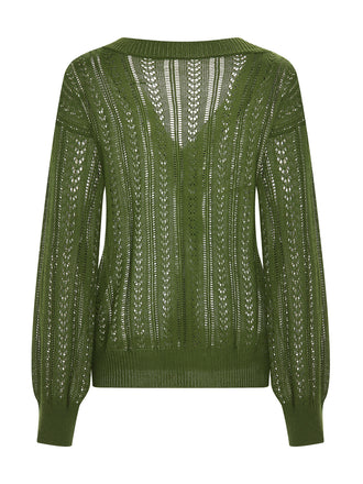 She finds her 1950s story in this 1950s Solid Crochet Hollow Knitted Cardigan