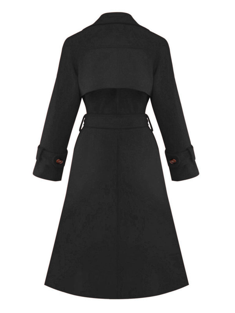 1950s Solid Double-Breasted Lapel Trench Coat - vintage fashion, retro style