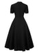 1950s Solid Empire Waist V-Neck Puff Sleeves Dress - vintage dress, retro fashion, rockabilly