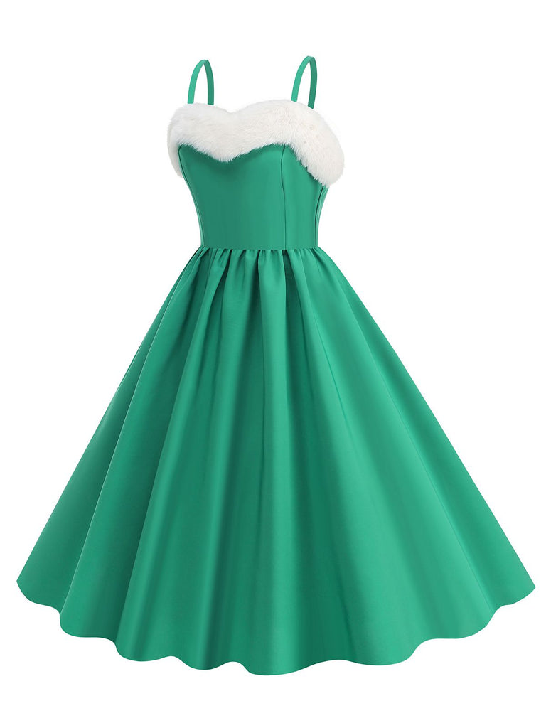 1950s Solid Fur Collar Christmas Dress — a 1950s silhouette that turns sidewalks into runways
