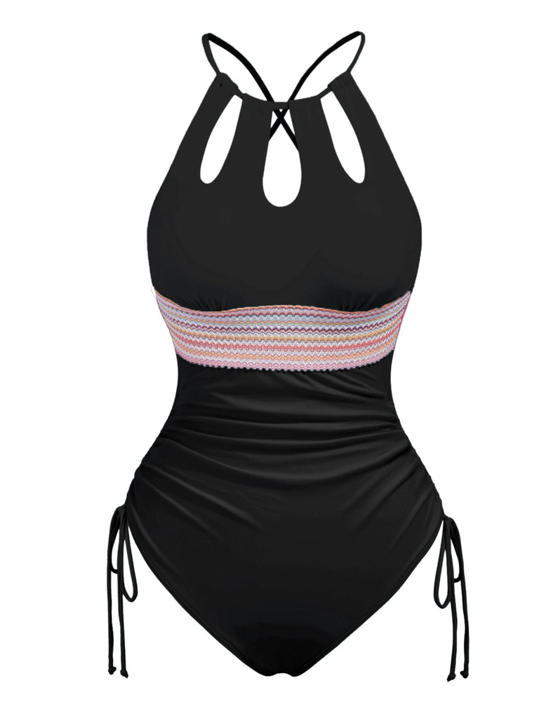 She's wearing 1950s Solid Keyhole Collar Cross-Bind Swimsuit and the whole beach remembers the 1950s
