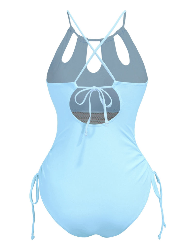 1950s Solid Keyhole Collar Cross-Bind Swimsuit — because 1950s glamour never goes out of style