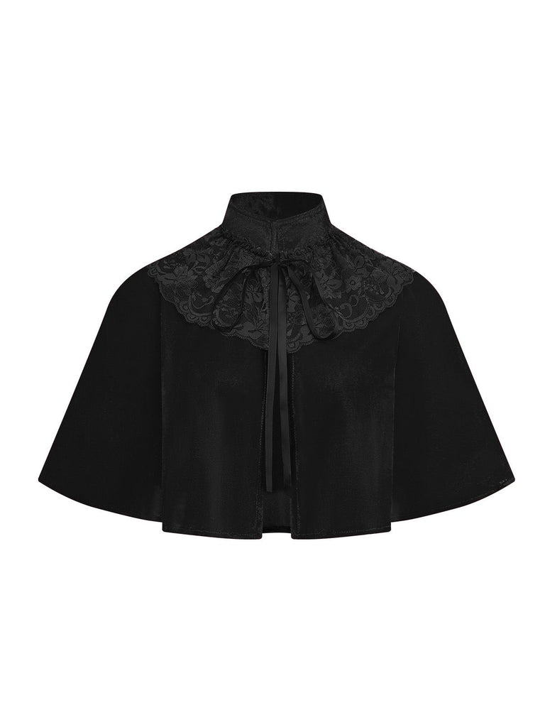 1950s Solid Lace Velvet Patchwork Cape - vintage fashion, retro style