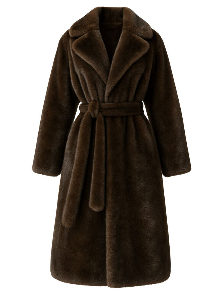 1950s Solid Lapel Artifical Fur Robe Coat - vintage fashion, retro style