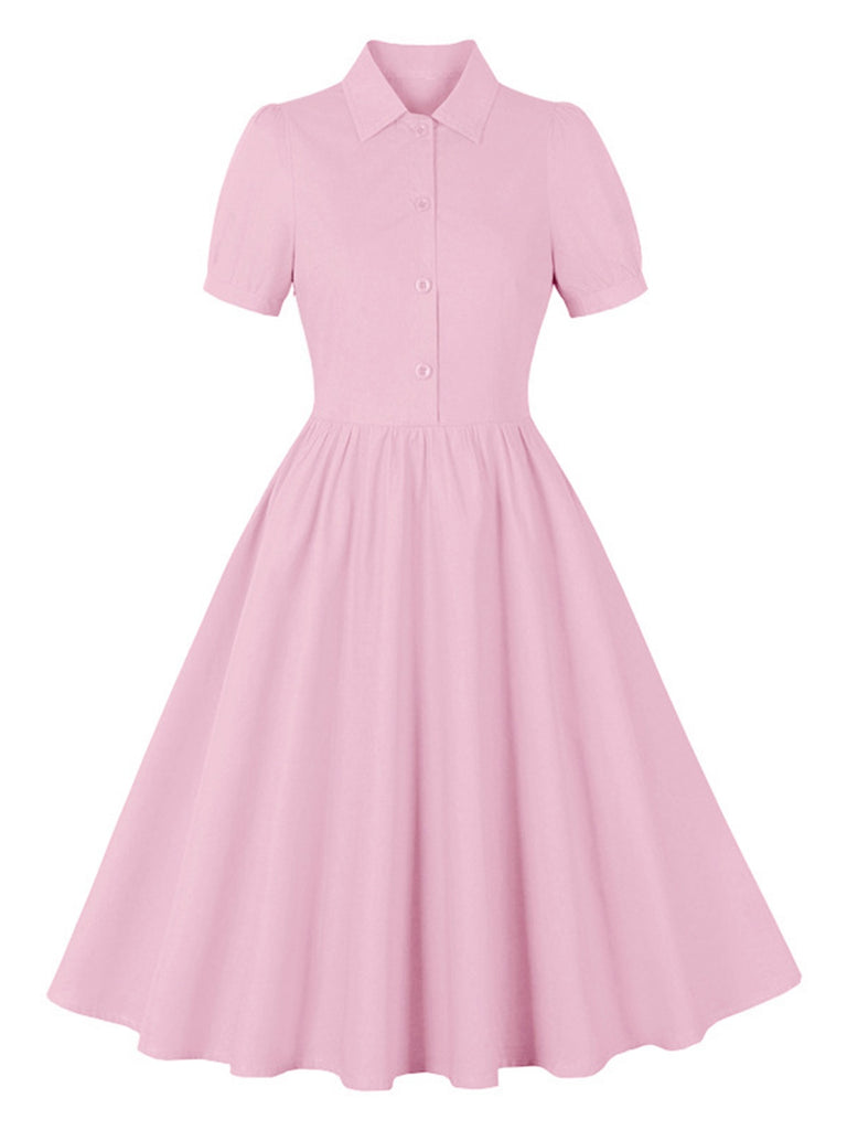1950s Solid Lapel Buttons Swing Dress, vintage dress, retro fashion, rockabilly, pin-up fashion - perfect for women who love vintage and retro fashion