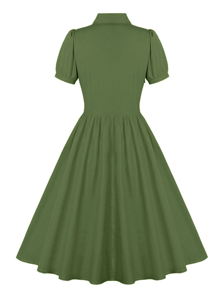 1950s Solid Lapel Buttons Swing Dress, vintage dress, retro fashion, rockabilly, pin-up fashion - perfect for women who love vintage and retro fashion