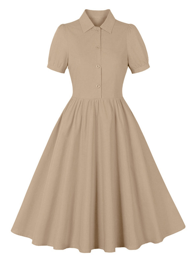 1950s Solid Lapel Buttons Swing Dress, vintage dress, retro fashion, rockabilly, pin-up fashion - perfect for women who love vintage and retro fashion