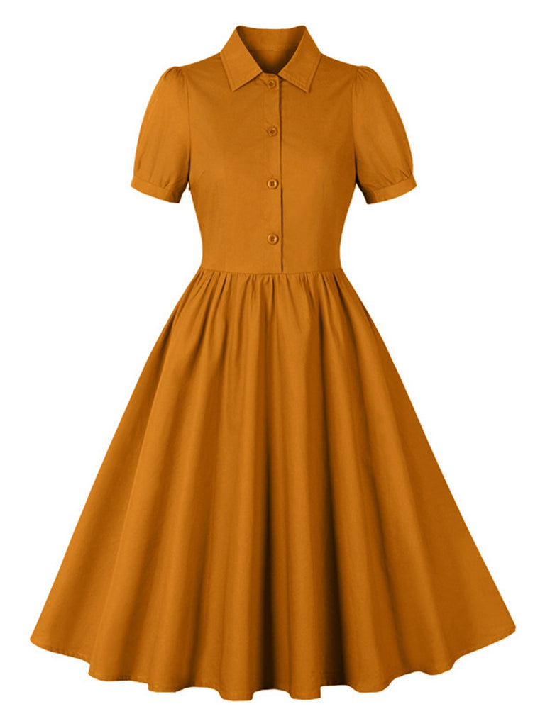 1950s Solid Lapel Buttons Swing Dress, vintage dress, retro fashion, rockabilly, pin-up fashion - perfect for women who love vintage and retro fashion