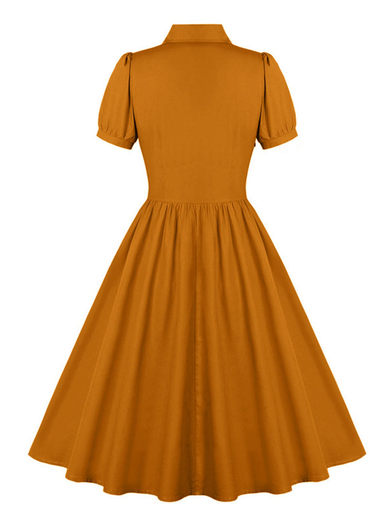 1950s Solid Lapel Buttons Swing Dress, vintage dress, retro fashion, rockabilly, pin-up fashion - perfect for women who love vintage and retro fashion