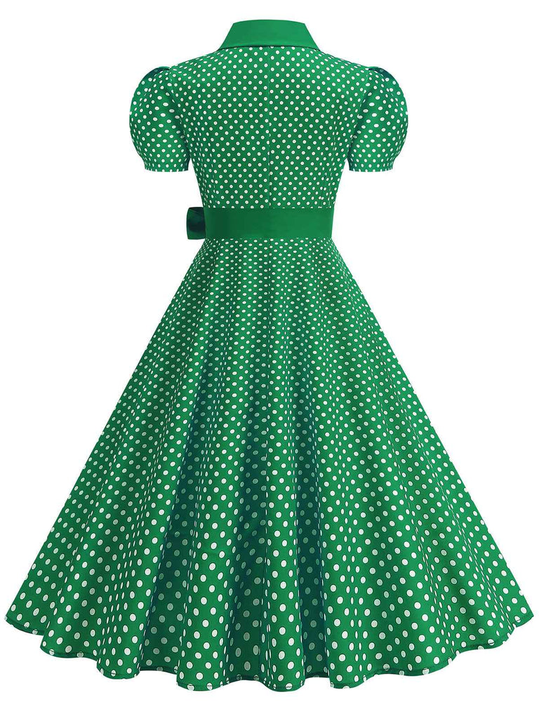 1950s Solid Polka Dot Shirt Collar Belted Swing Dress: beautiful vintage dress, retro fashion, elegant style with timeless appeal