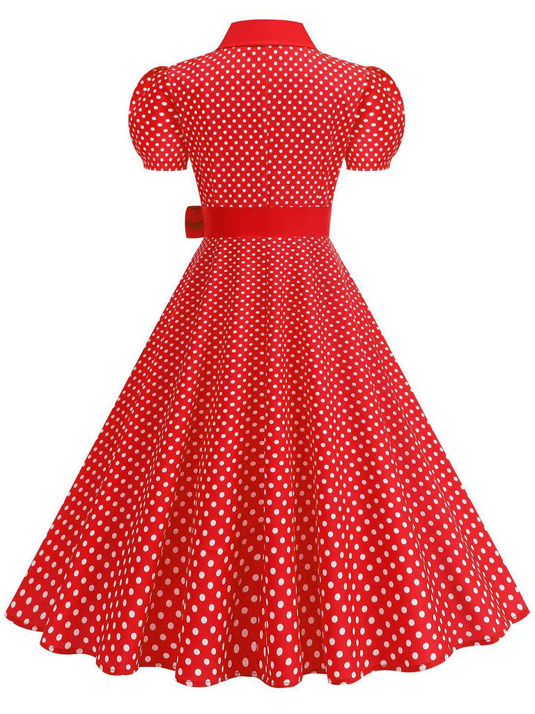 1950s Solid Polka Dot Shirt Collar Belted Swing Dress: beautiful vintage dress, retro fashion, elegant style with timeless appeal