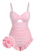 This 1950s Solid Ruched Swimsuit carries 1950s vacation dreams in every stitch