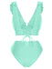1950s Solid Ruffle Lace-Up V-Neck Swimsuit, vintage swimsuit, pin-up swimwear - perfect for women who love vintage and retro fashion