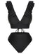 1950s Solid Ruffle Lace-Up V-Neck Swimsuit, vintage swimsuit, pin-up swimwear - perfect for women who love vintage and retro fashion
