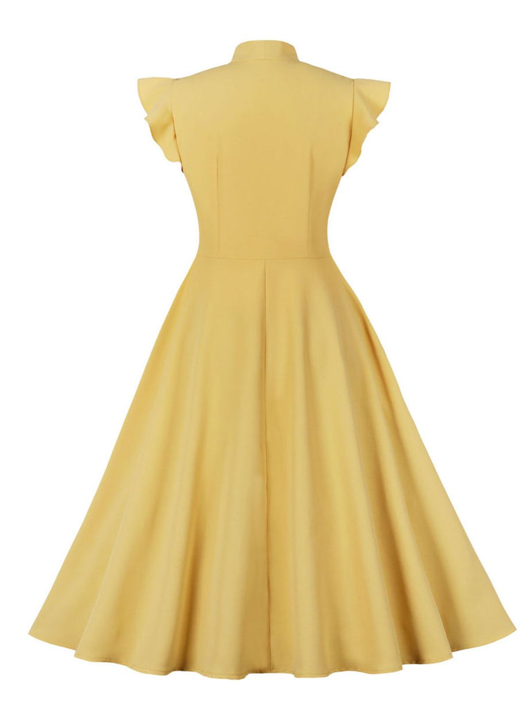1950s Solid Ruffle Sleeve Bow Neck Dress — vintage elegance for the modern woman