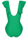 1950s Solid Ruffle V-Neck One-Piece Swimsuit, vintage swimsuit, pin-up swimwear - perfect for women who love vintage and retro fashion