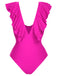1950s Solid Ruffle V-Neck One-Piece Swimsuit, vintage swimsuit, pin-up swimwear - perfect for women who love vintage and retro fashion