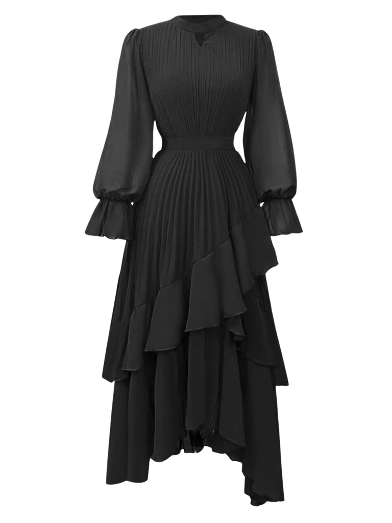 1950s Solid Ruffled Hem Pleated Dress - vintage dress, retro fashion, rockabilly