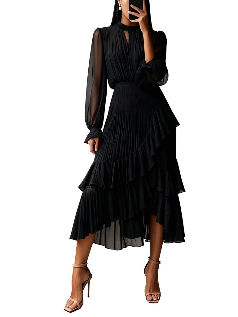 1950s Solid Ruffled Hem Pleated Dress - vintage dress, retro fashion, rockabilly