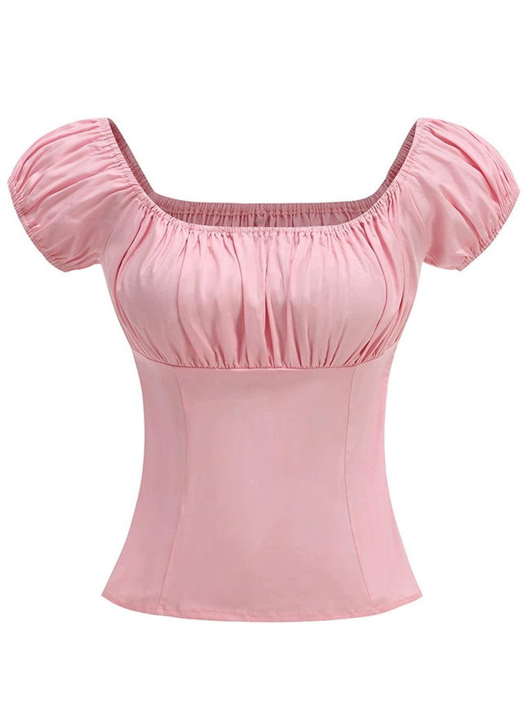 1950s Solid Square Neck Ruched Top - vintage fashion, retro style
