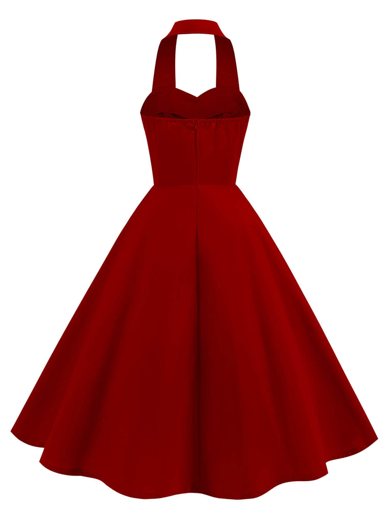 1950s Solid Sweetheart Neck Halter Dress: where 1950s romance meets her modern spirit