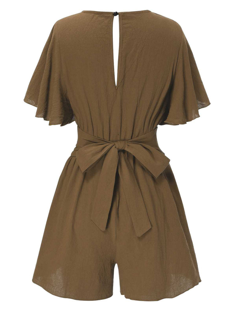 This 1950s Solid V-Neck Cotton Flounce Sleeve Romper whispers 1950s secrets to those who notice