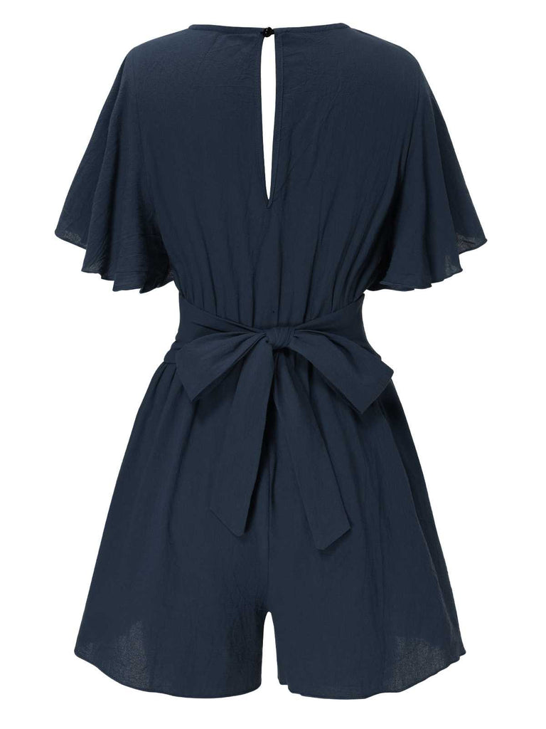 She finds her 1950s story in this 1950s Solid V-Neck Cotton Flounce Sleeve Romper