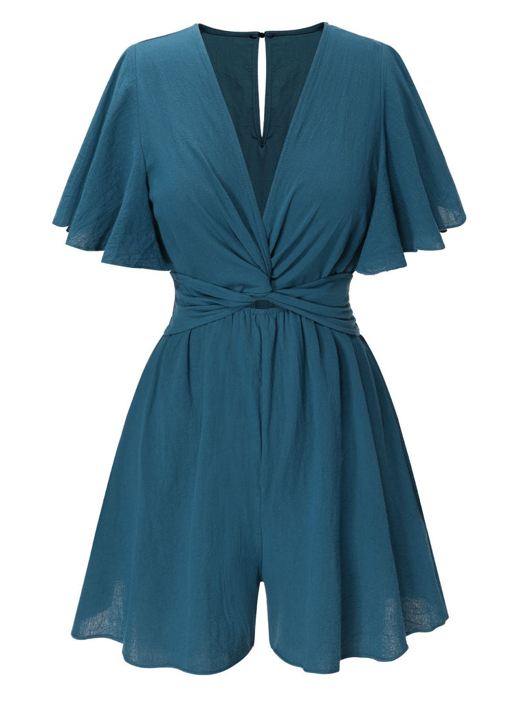 1950s Solid VNeck Cotton Flounce | 1950s | vintage romper, retro jumpsuit