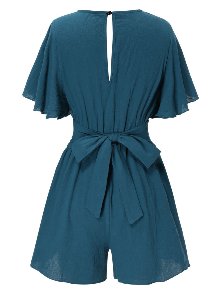 1950s Solid VNeck Cotton Flounce | 1950s | vintage romper, retro jumpsuit