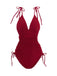 1950s Solid V-Neck Ruched One-Piece Swimsuit - vintage swimsuit, pin-up style