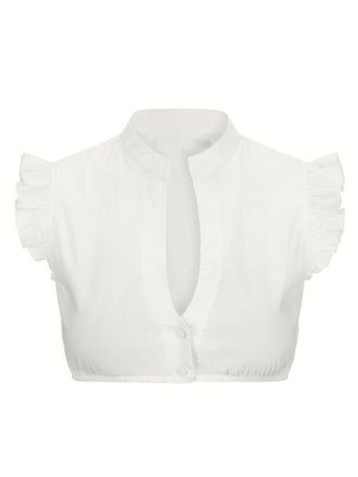 1950s Solid V-Neck Ruffled Sleeve Crop Top - vintage fashion, retro style