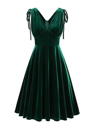 1950s Solid Velvet Lace-Up V-Neck Dress: timeless style reimagined