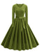 She slips into this 1950s Solid Velvet V-Neck Swing Dress and suddenly it's a 1950s daydream
