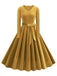 She slips into this 1950s Solid Velvet V-Neck Swing Dress and suddenly it's a 1950s daydream