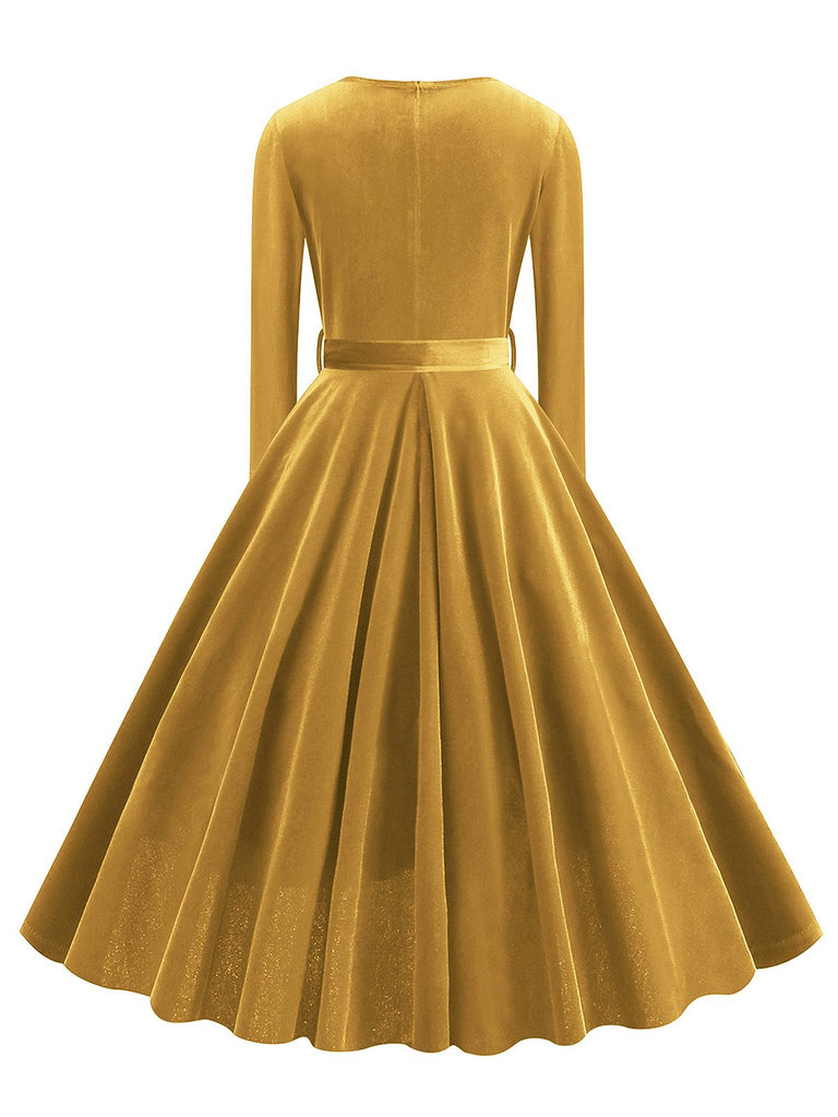 1950s Solid Velvet V-Neck Swing Dress — the kind of 1950s dress that makes strangers smile